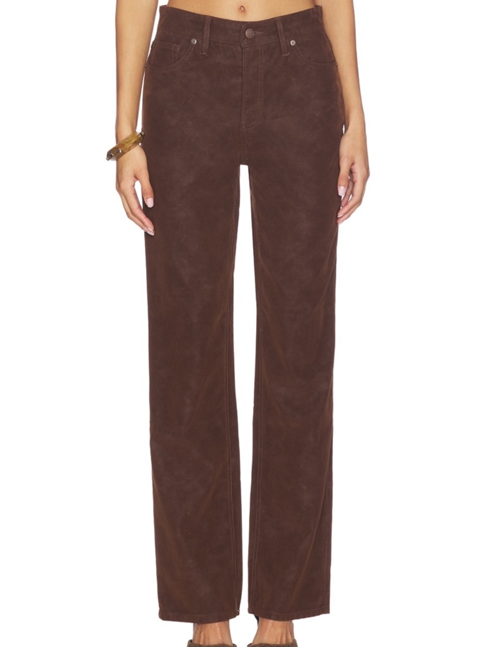 Good American Brown Wide-Leg Suede Pants